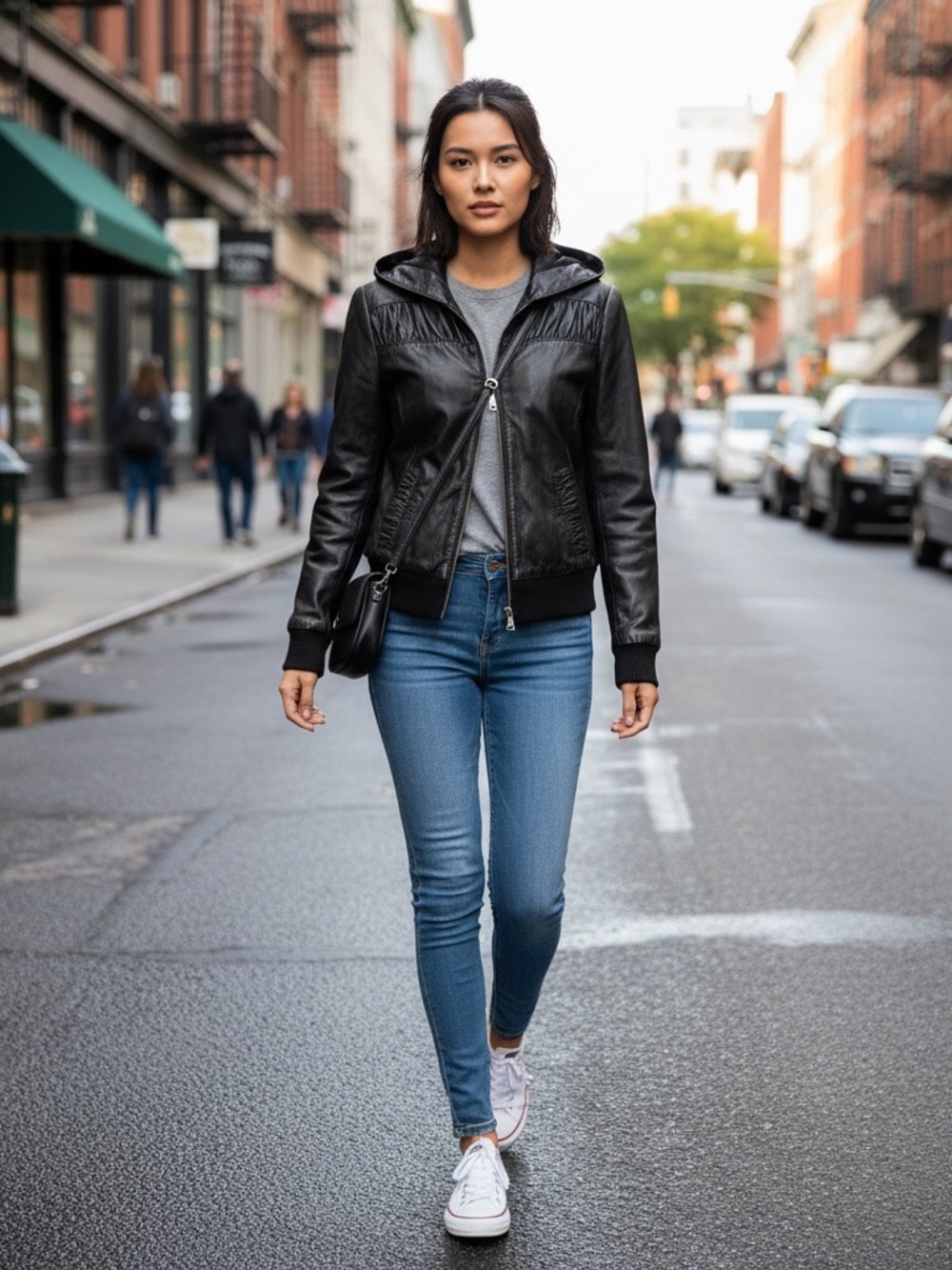 Danier Black Hooded 100% Real Leather Bomber Jacket